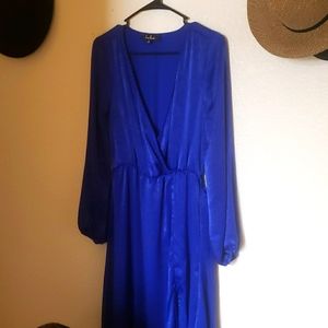 Lulu Cobalt blue long sleeved satin dress
